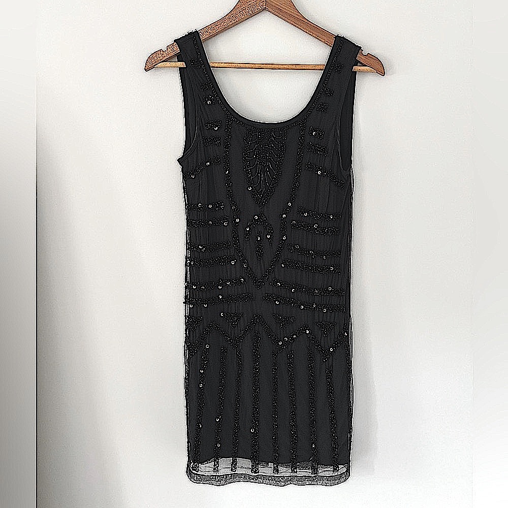 Pull&Bear Black Beaded Sequin Cocktail Party Dress | Size Small